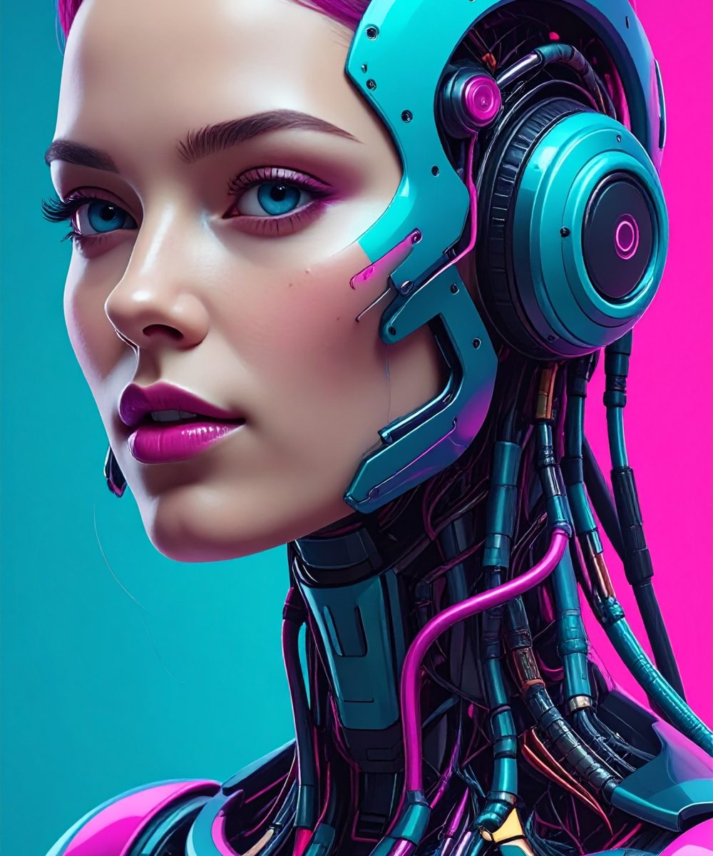 Firefly_ai conversational smart avatar like a human - in cyan and magenta colours 42286